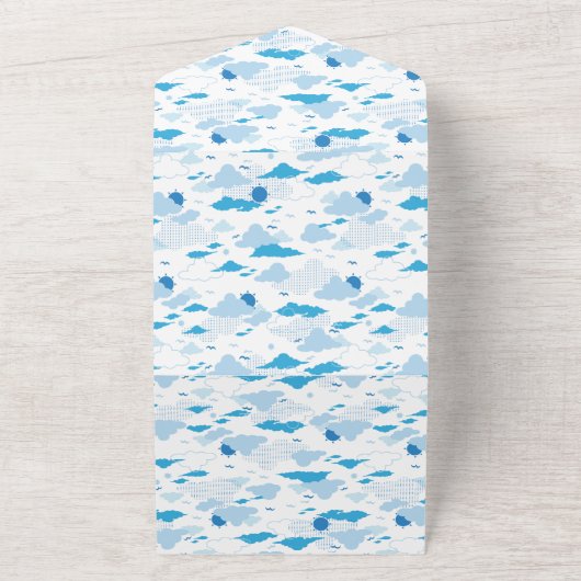 Fluffy Cloud Sunny White Sky Patroon All In One Uitnodiging (Buitenkant)