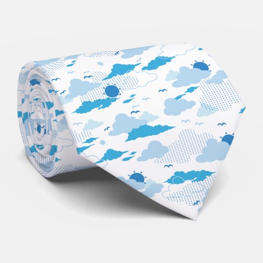 Fluffy Cloud Sunny White Sky Patroon Stropdas (Opgerold)