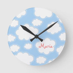 Fluffy Clouds Aangepaste naam aangepast Ronde Klok