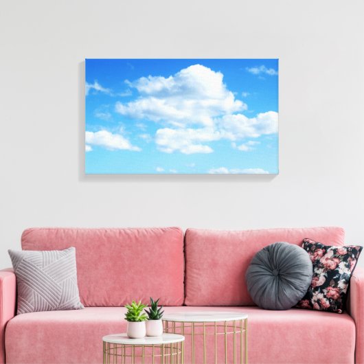 Fluffy Clouds en Blue Sky Canvas Afdruk (Insitu (Woonkamer))