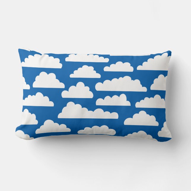 Fluffy Clouds Patroon - Wit op Blauw 005cad Kussen (Voorkant)