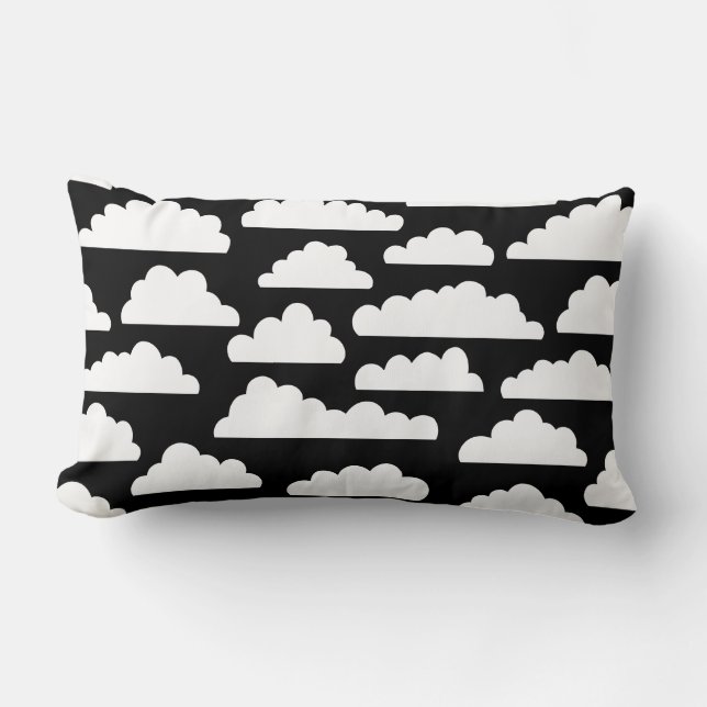 Fluffy Clouds Pattern - White on Black Kussen (Voorkant)