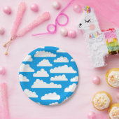 Fluffy Clouds Pattern - White on Blue 009dea Papieren Bordje (Feest)
