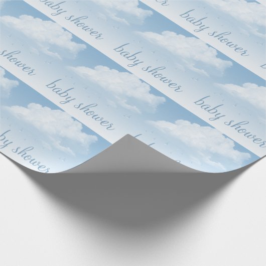 Fluffy Clouds Raindrops Baby shower Cadeaupapier (Hoek)