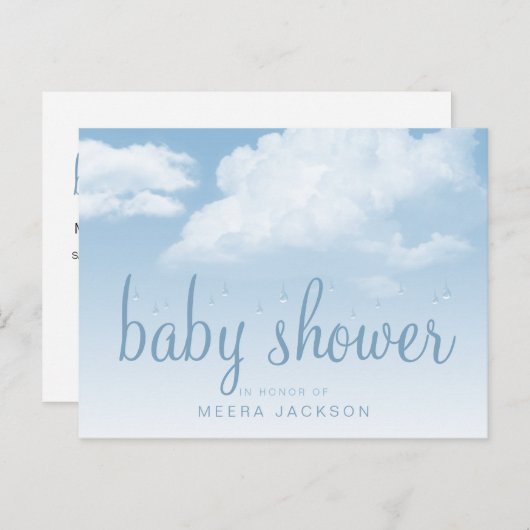 Fluffy Clouds Raindrops Baby shower Uitnodiging Briefkaart (Voorkant / Achterkant)