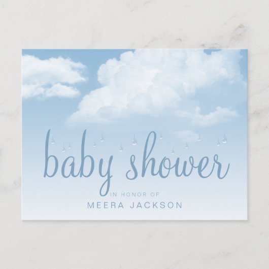 Fluffy Clouds Raindrops Baby shower Uitnodiging Briefkaart (Voorkant)