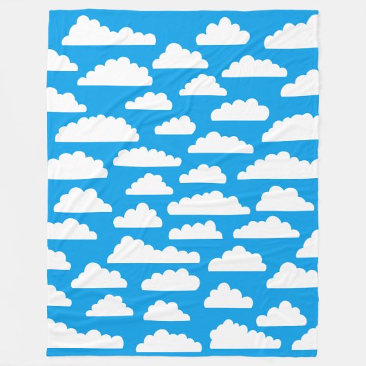 Fluffy Clouds - White on Blue 009dea Fleece Deken (Voorkant)