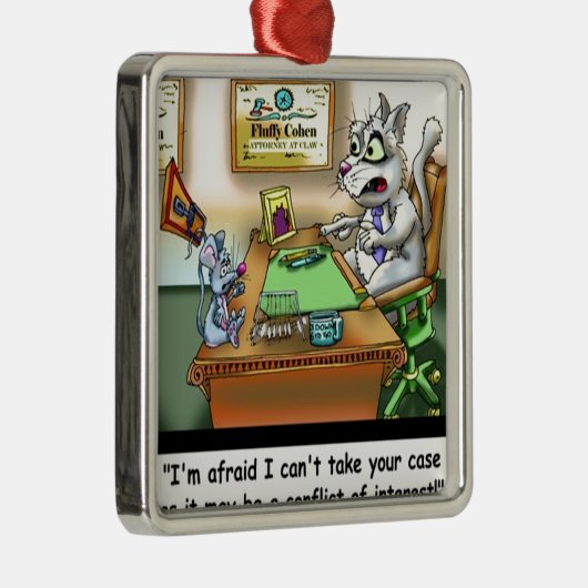 Fluffy Cohen Atty @Claw Funny Cat & Lawyer Metalen Ornament (Rechts)