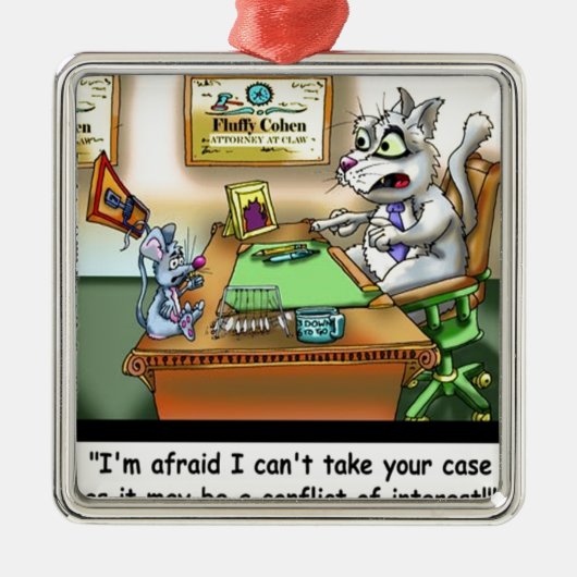Fluffy Cohen Atty @Claw Funny Cat & Lawyer Metalen Ornament (Voorkant)