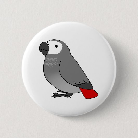 Fluffy congo african grijs parrot cartoon tekening ronde button 5,7 cm (Voorkant)