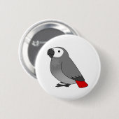Fluffy congo african grijs parrot cartoon tekening ronde button 5,7 cm (Voorkant /achterkant)