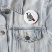 Fluffy congo african grijs parrot cartoon tekening ronde button 5,7 cm (In situ)