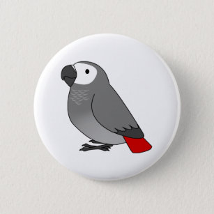 Fluffy congo african grijs parrot cartoon tekening ronde button 5,7 cm