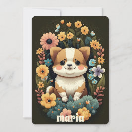 Fluffy Corgi Dog Puppy Verjaardag Retro Leuke teke Kaart