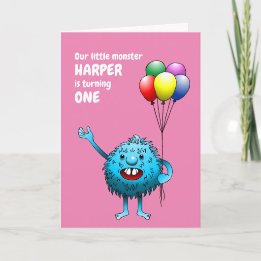 Fluffy Cute Blue Monster Birthday Invitation (Voorkant)