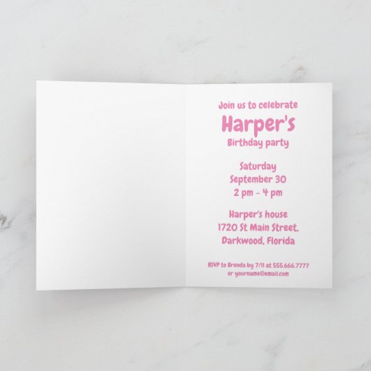 Fluffy Cute Blue Monster Birthday Invitation (Binnen)