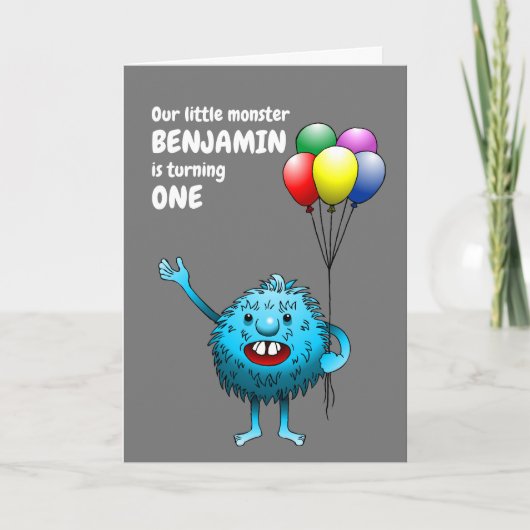 Fluffy Cute Blue Monster Birthday Invitation (Voorkant)