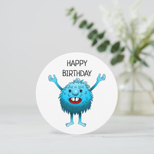 Fluffy Cute Monster Birthday Card Kaart (Staand voorkant)