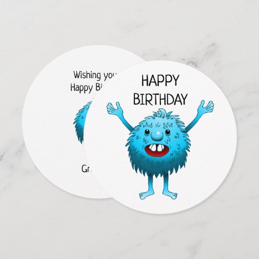 Fluffy Cute Monster Birthday Card Kaart (Voorkant / Achterkant)