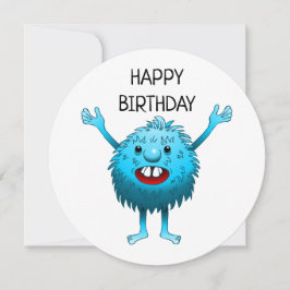 Fluffy Cute Monster Birthday Card Kaart