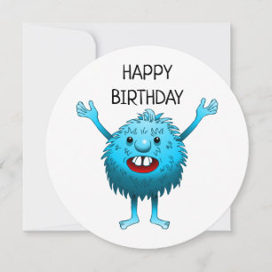 Fluffy Cute Monster Birthday Card Kaart