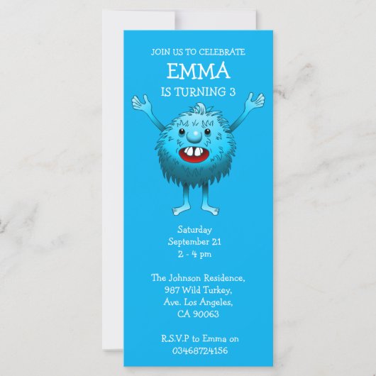Fluffy Cute Monster Birthday Invitation (Voorkant)