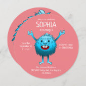 Fluffy Cute Monster Birthday Invitation Kaart (Voorkant / Achterkant)