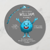 Fluffy Cute Monster Birthday Invitation Kaart (Voorkant / Achterkant)