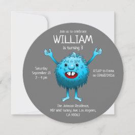 Fluffy Cute Monster Birthday Invitation Kaart