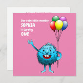 Fluffy Cute Monster Birthday Invitation Kaart (Voorkant / Achterkant)