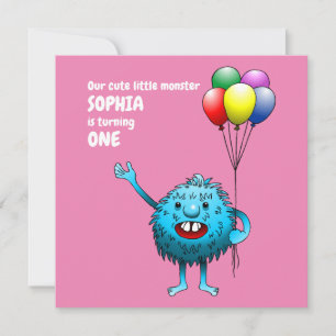 Fluffy Cute Monster Birthday Invitation Kaart