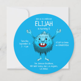 Fluffy Cute Monster Birthday Invitation Kaart
