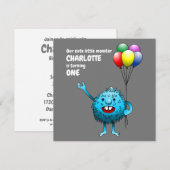 Fluffy Cute Monster Birthday Invitation Kaart (Voorkant / Achterkant)