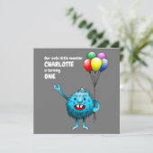 Fluffy Cute Monster Birthday Invitation Kaart (Staand voorkant)