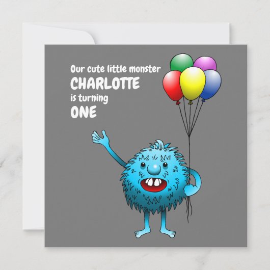 Fluffy Cute Monster Birthday Invitation Kaart (Voorkant)