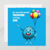 Fluffy Cute Monster Birthday Invitation Kaart (Voorkant / Achterkant)
