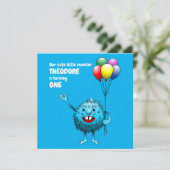 Fluffy Cute Monster Birthday Invitation Kaart (Staand voorkant)