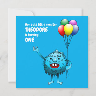 Fluffy Cute Monster Birthday Invitation Kaart