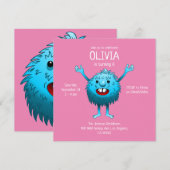 Fluffy Cute Monster-uitnodiging voor verjaardag Kaart (Voorkant / Achterkant)