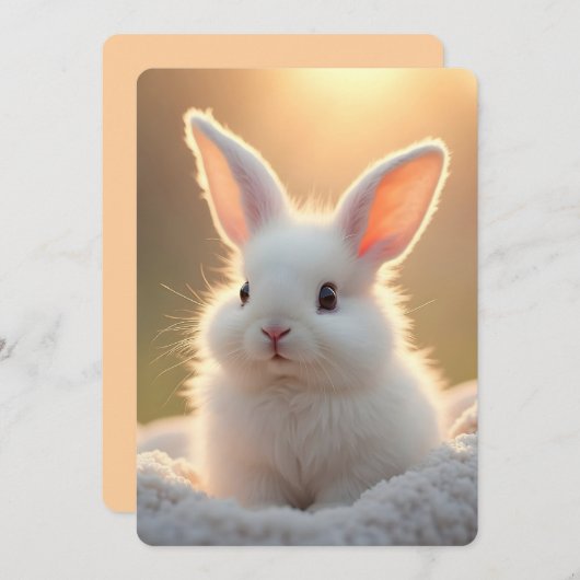 Fluffy, cute, white bunny, custom feestdagenkaart (Voorkant / Achterkant)