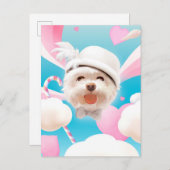 Fluffy Dog met Wit Pet Aankondigingskaart (Voorkant / Achterkant)