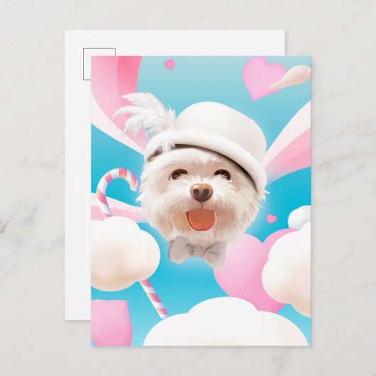 Fluffy Dog met Wit Pet Aankondigingskaart (Voorkant / Achterkant)