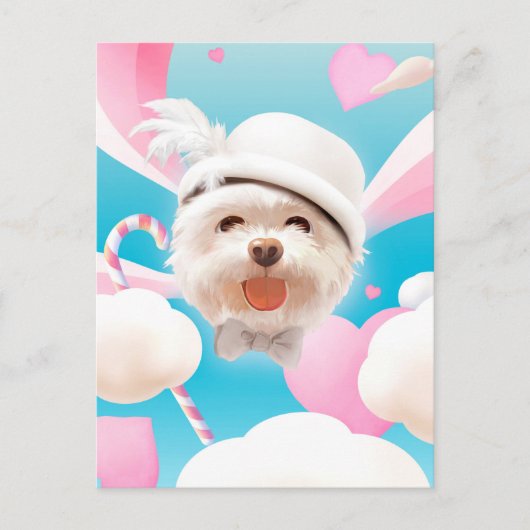 Fluffy Dog met Wit Pet Aankondigingskaart (Voorkant)