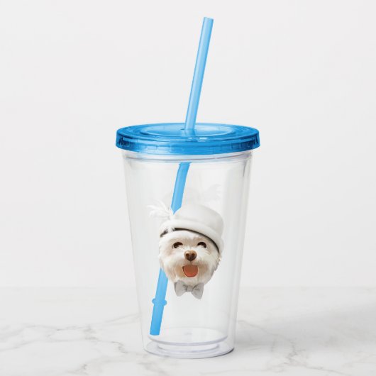 Fluffy Dog met Wit Pet Acryl Drinkbeker (Achterkant)
