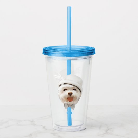 Fluffy Dog met Wit Pet Acryl Drinkbeker (Voorkant)
