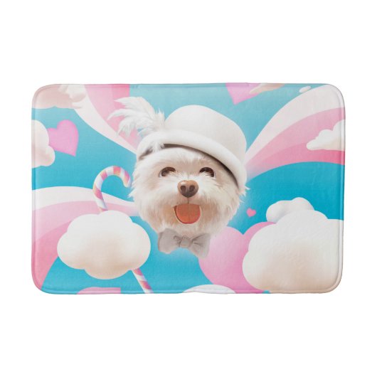 Fluffy Dog met Wit Pet Badmat (Voorkant)