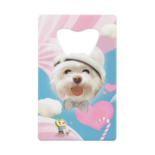 Fluffy Dog met Wit Pet Creditkaart Flessenopener (Voorkant)