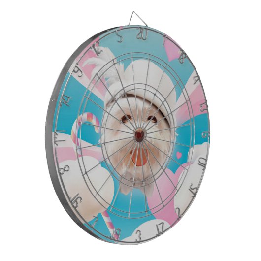 Fluffy Dog met Wit Pet Dartbord (Voorkant Links)