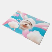 Fluffy Dog met Wit Pet Deurmat (Schuin)