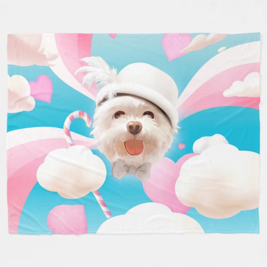 Fluffy Dog met Wit Pet Fleece Deken (Voorkant (Horizontaal))